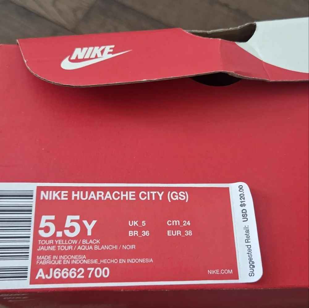 Nike Huarache City GS Kids' Tour Yellow/ Black Sneakers Size 5.5Y